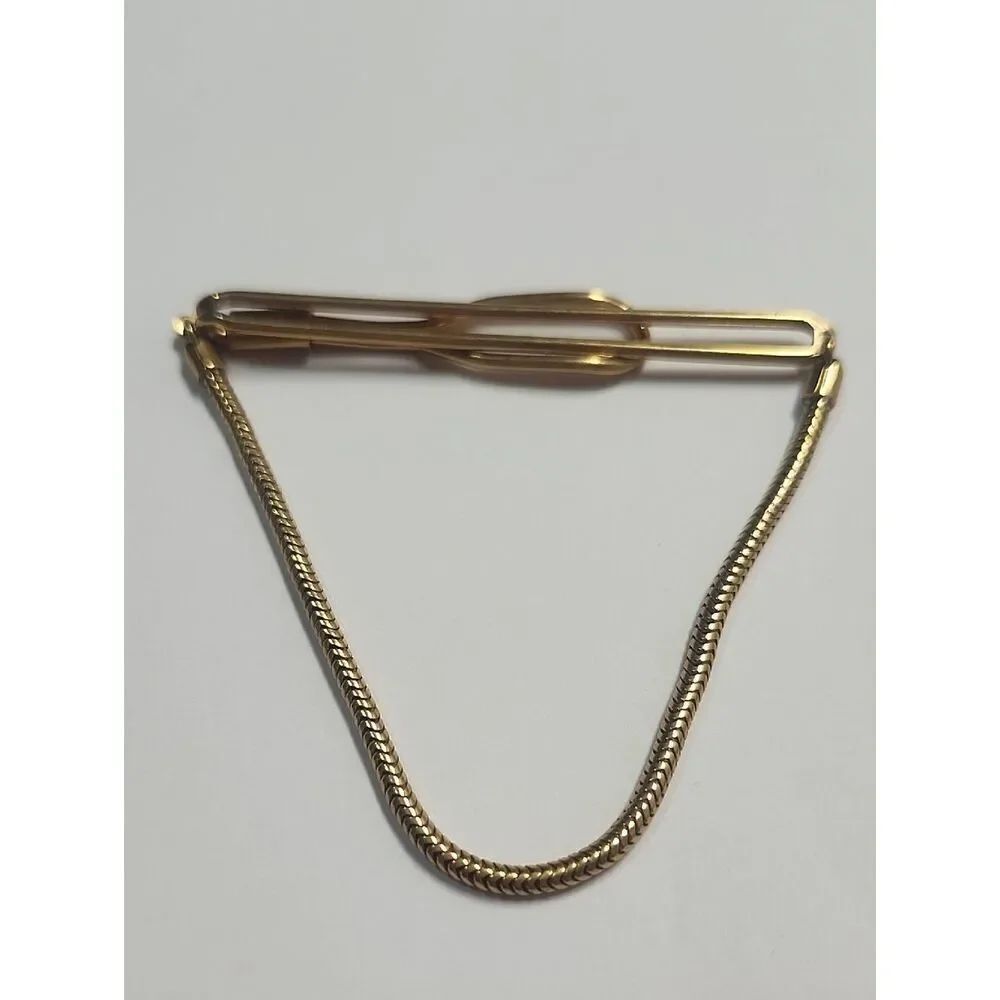 Swank Gold Tone Tie Bar with Chain
